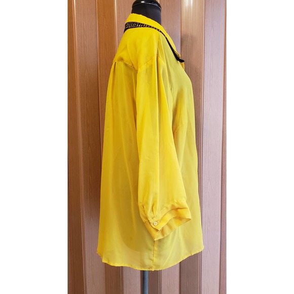 De'rotchild size 3XL yellow & black long sleeve button up blouse - Picture 3 of 6
